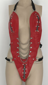 Ladies BDSM One Piece Red Leather Outfit - - Her Fetish